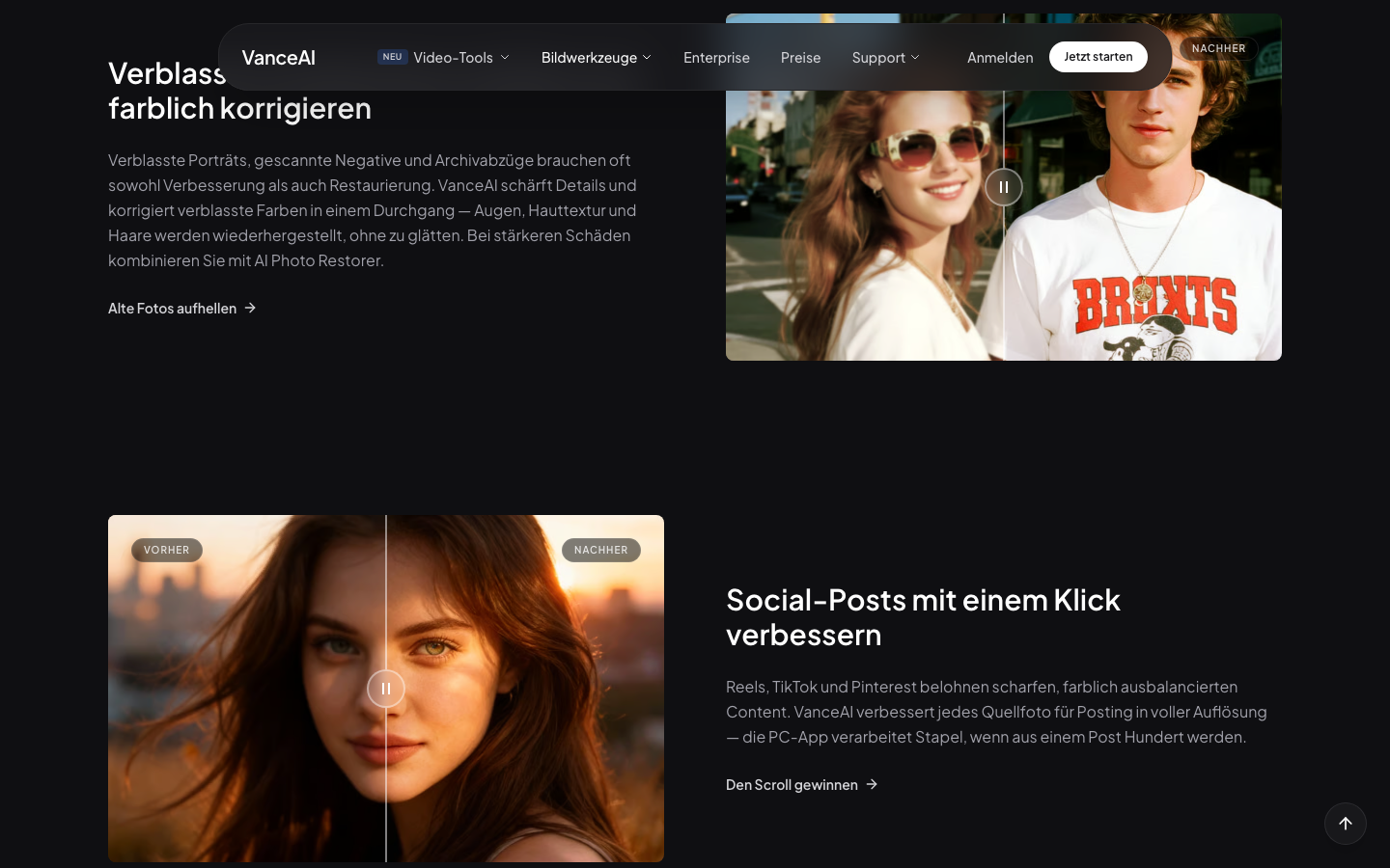 VanceAI Image Enhancer Browser-Workspace mit Highlight-Slider 2026-06-17