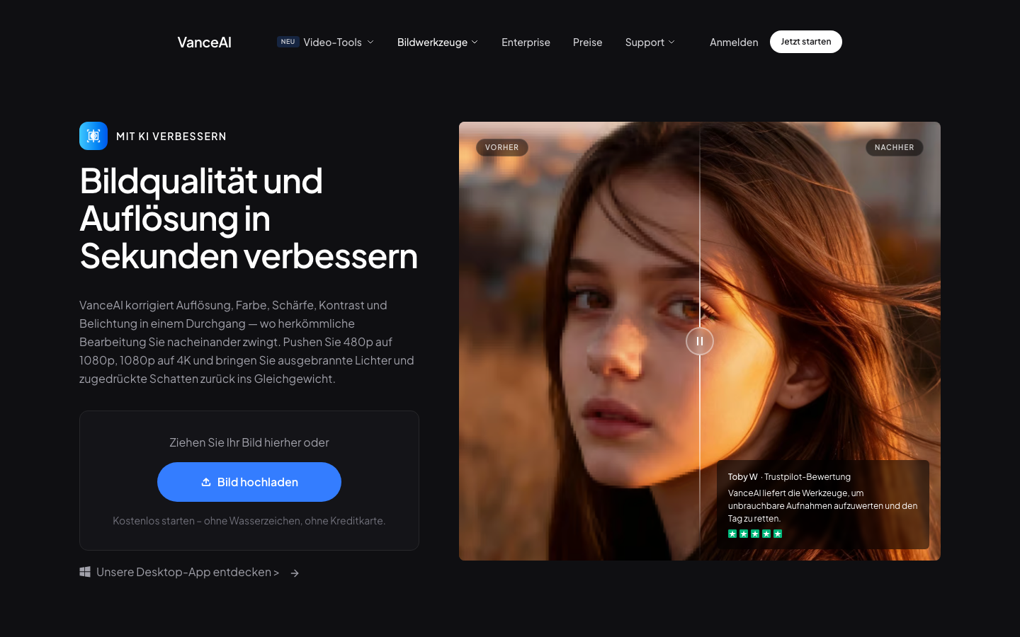 VanceAI Image Upscaler Live-Browser-Screenshot 2026-06-18 / saubere UI ohne Pop-up