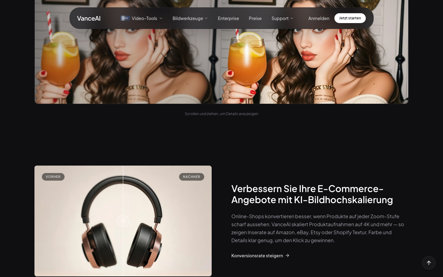 VanceAI Image Upscaler mittlerer Bereich — Browser-Screenshot 2026-06-17