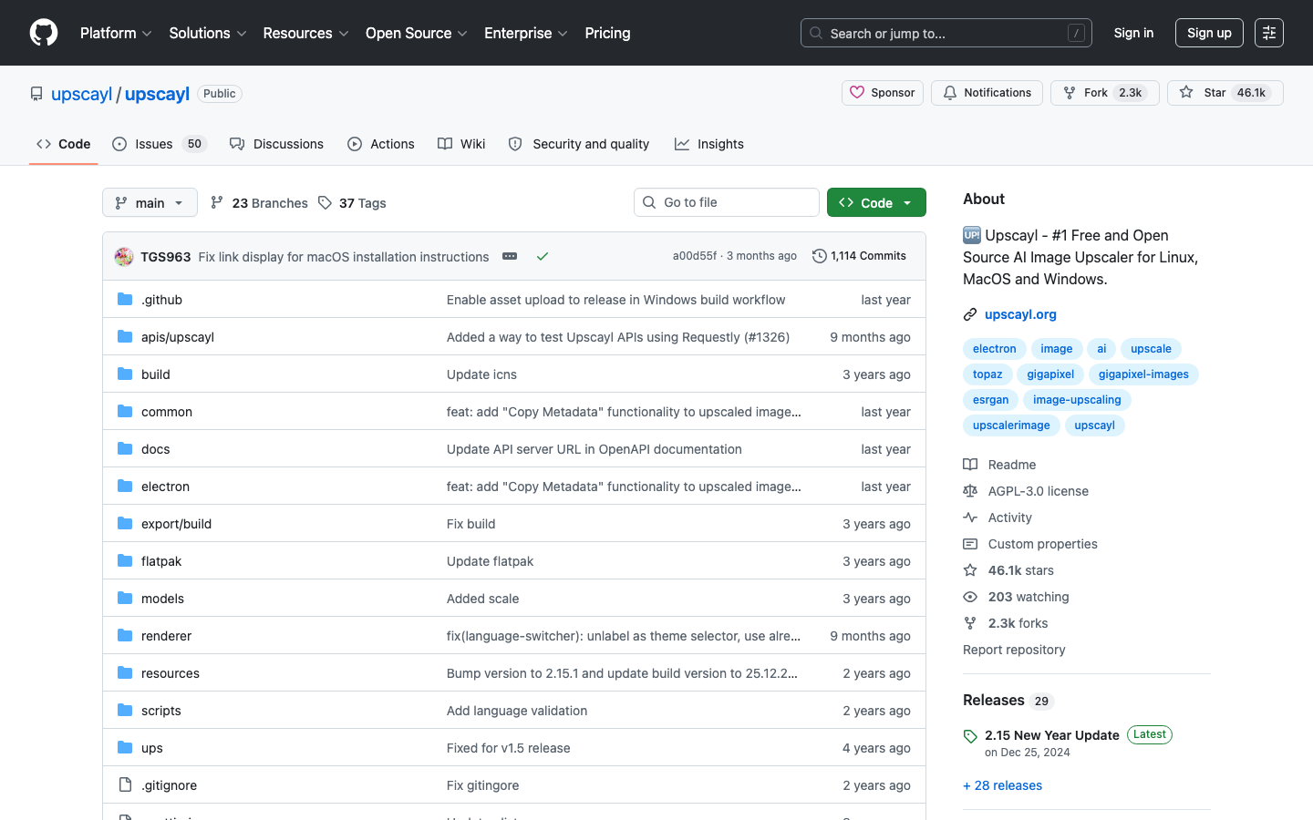 Upscayl GitHub-Repository mit 30k+ Stars — Browser-Screenshot 2026-06-17