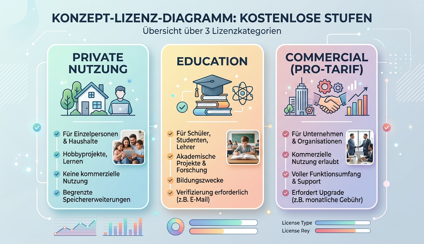 Konzept-Infografik: 5 Anbieter Lizenz-Charakteristik