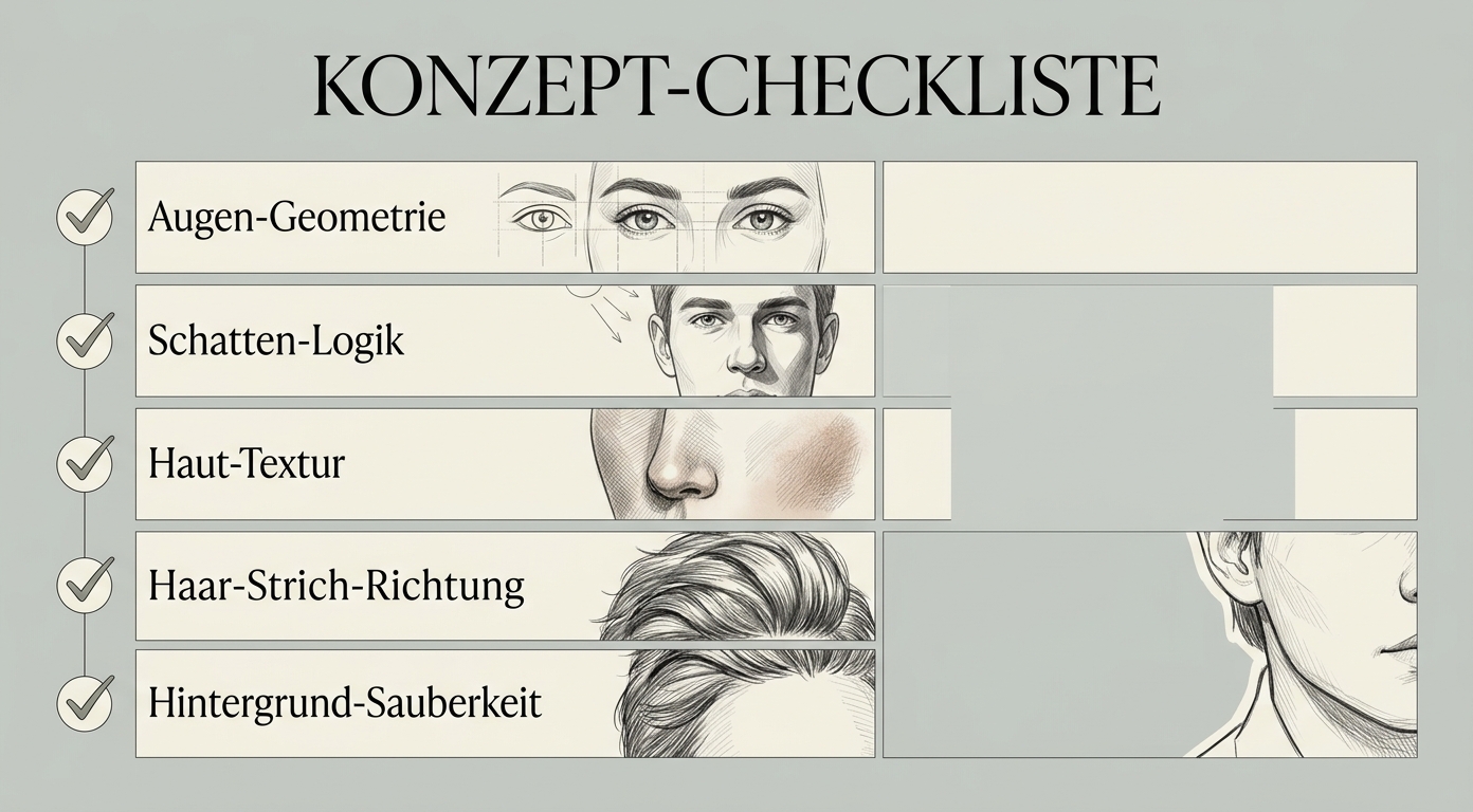 Konzept-Checkliste: 5 Prüfpunkte Augen / Schatten / Haut / Haar / Hintergrund