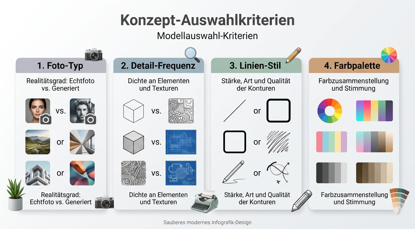 Konzept-Diagramm: 5×2 Matrix Bild-Typ × KI-Modell mit Erfolgsraten