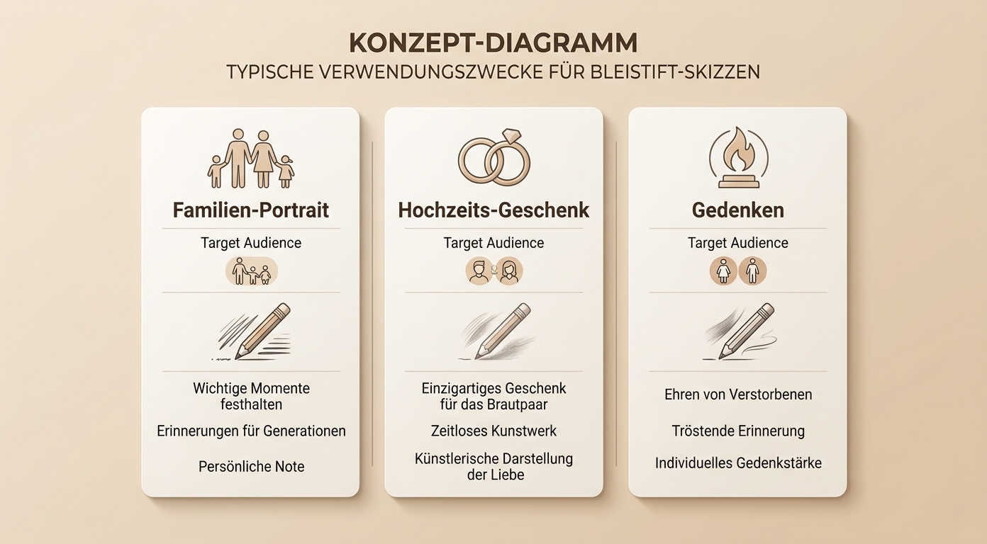 Konzept-Diagramm: 3 Anlässe Familien-Portrait / Hochzeits-Geschenk / Gedenken