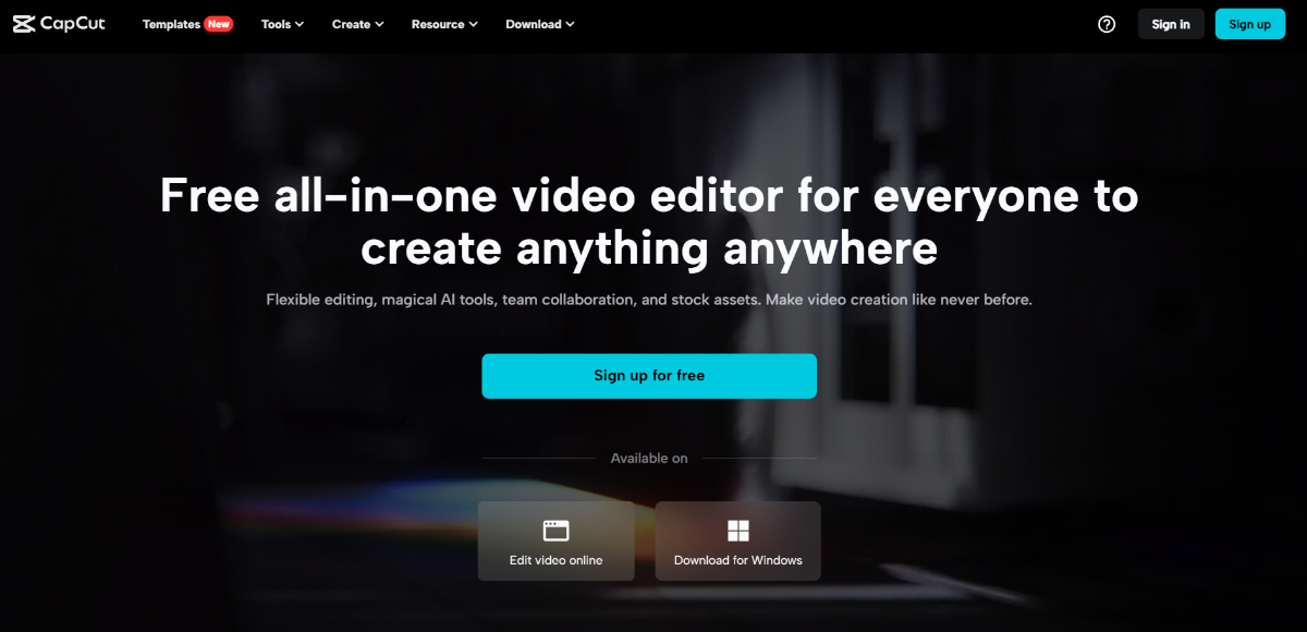 CapCut Homepage