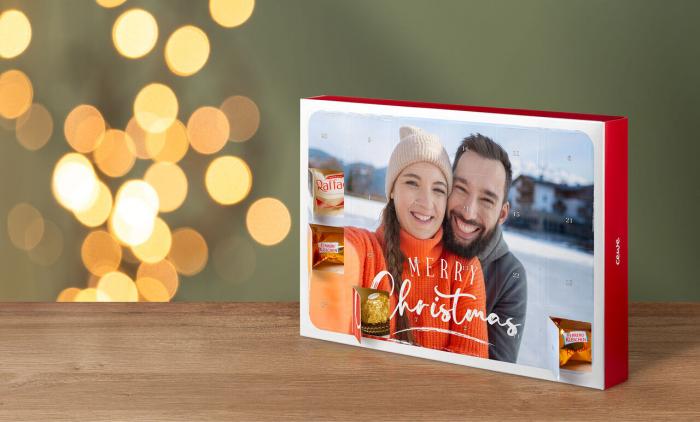 ein Foto-Adventskalender gefüllt mit Ferrero Pralinen, erstellt von Cewe