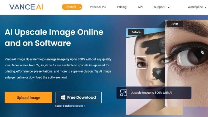 die Startseite der Website vom VanceAI Image Upscaler