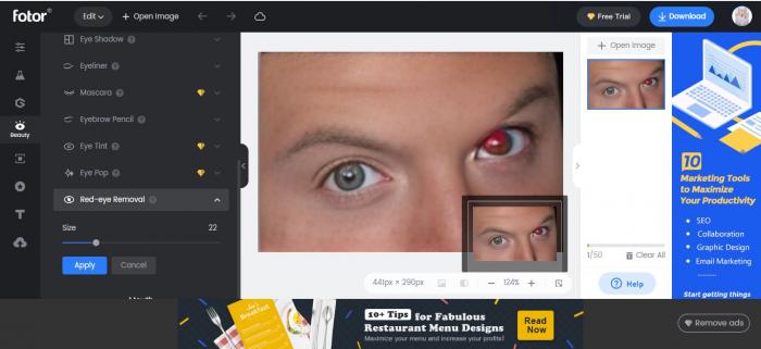 Fotor Rote Augen Correction