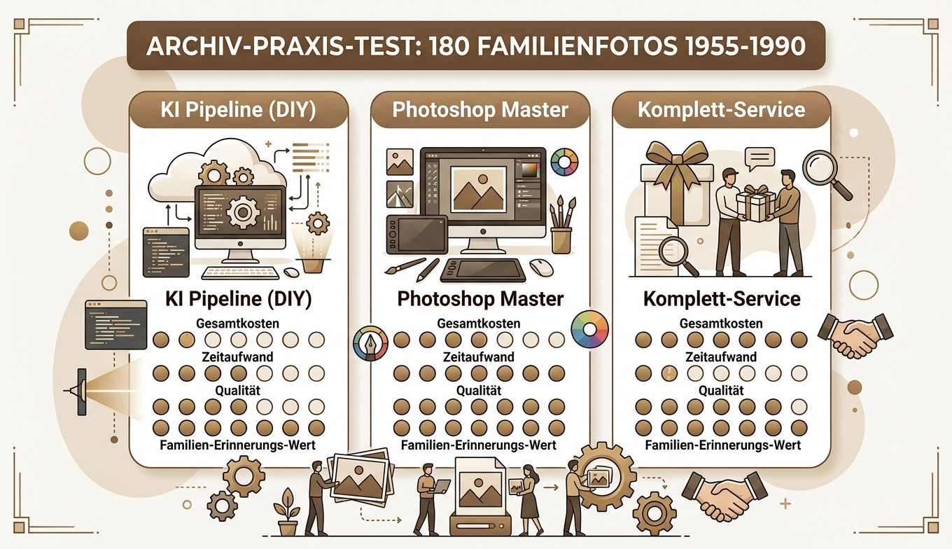 Drei Methoden DIY Photoshop Komplett-Service Archiv-Praxis-Test Konzept-Illustration