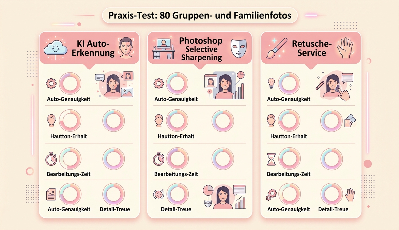 Drei Methoden KI vs PS vs Service 80 Foto Test Konzept-Illustration