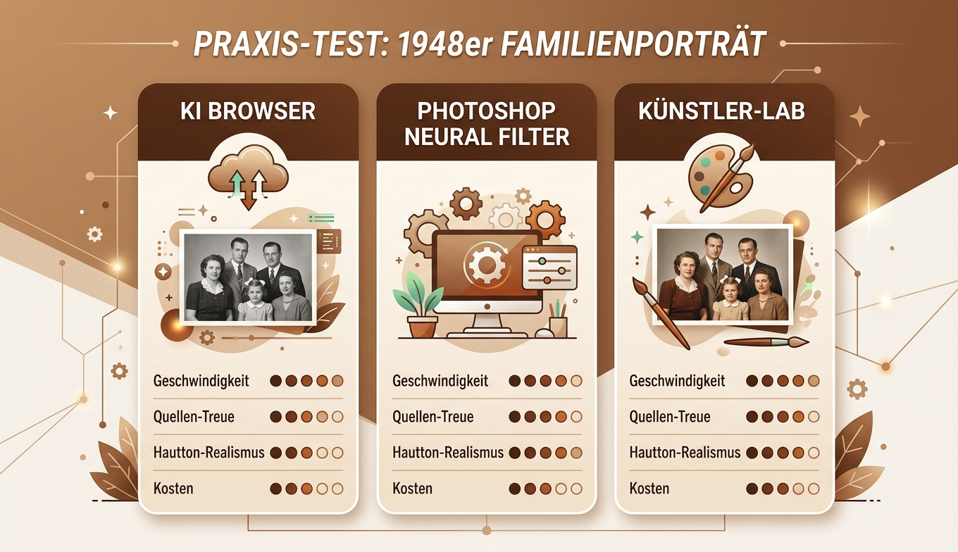 Praxis-Test 3 Methoden 1948er Porträt Kolorisierung Konzept-Illustration