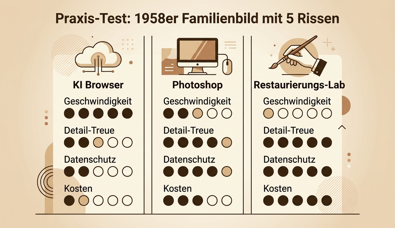 Praxis-Test 3 Methoden Kratzer-Reparatur 1958er Familienbild Konzept-Illustration