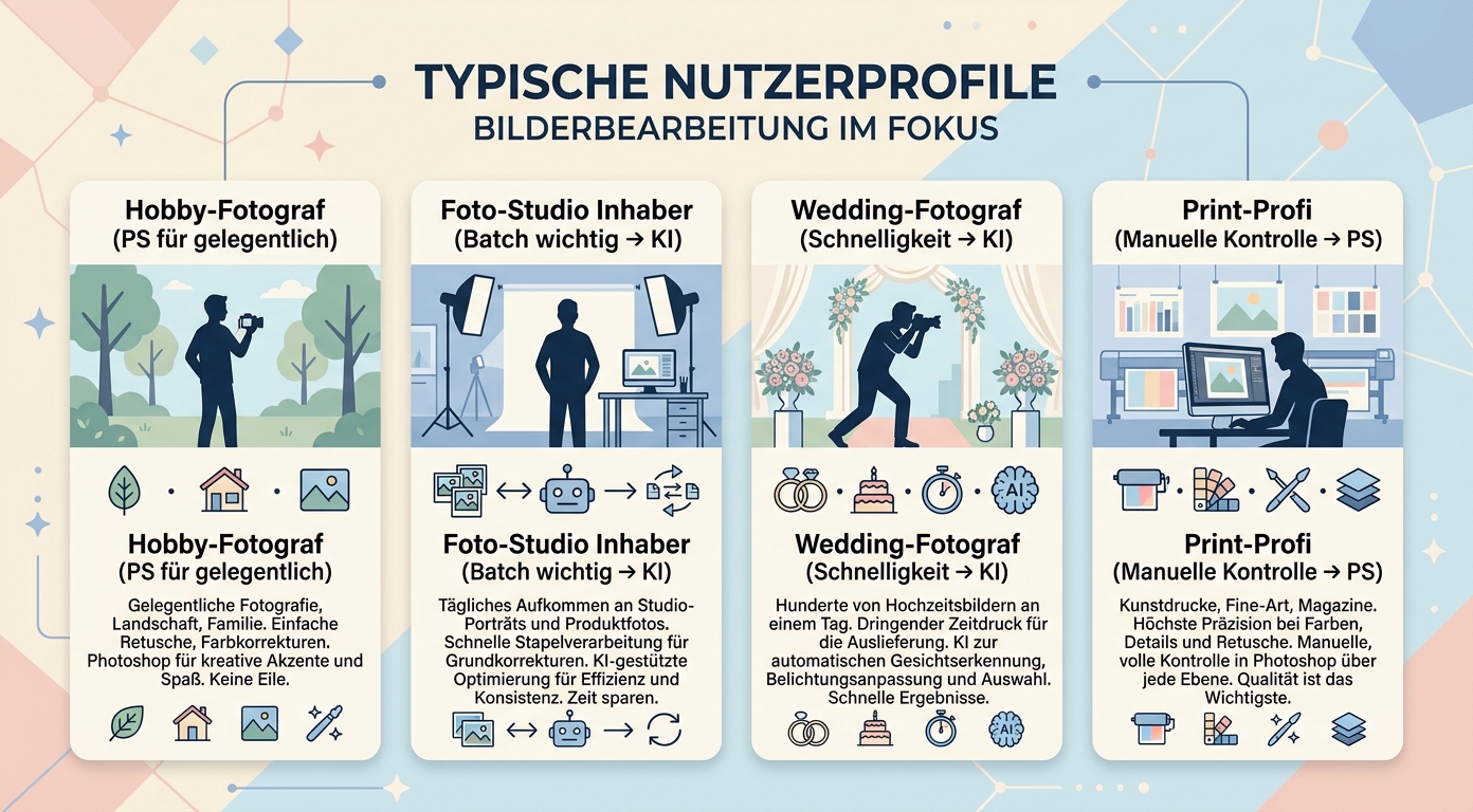 Vier Anwender-Profile Hobby Studio Wedding Print Konzept-Illustration