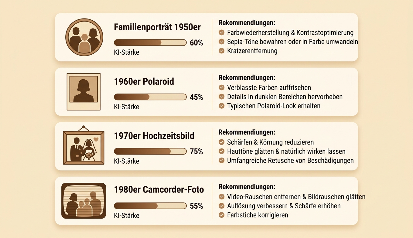 Vier Anwendungsprofile typische Fälle 50er bis 80er Material