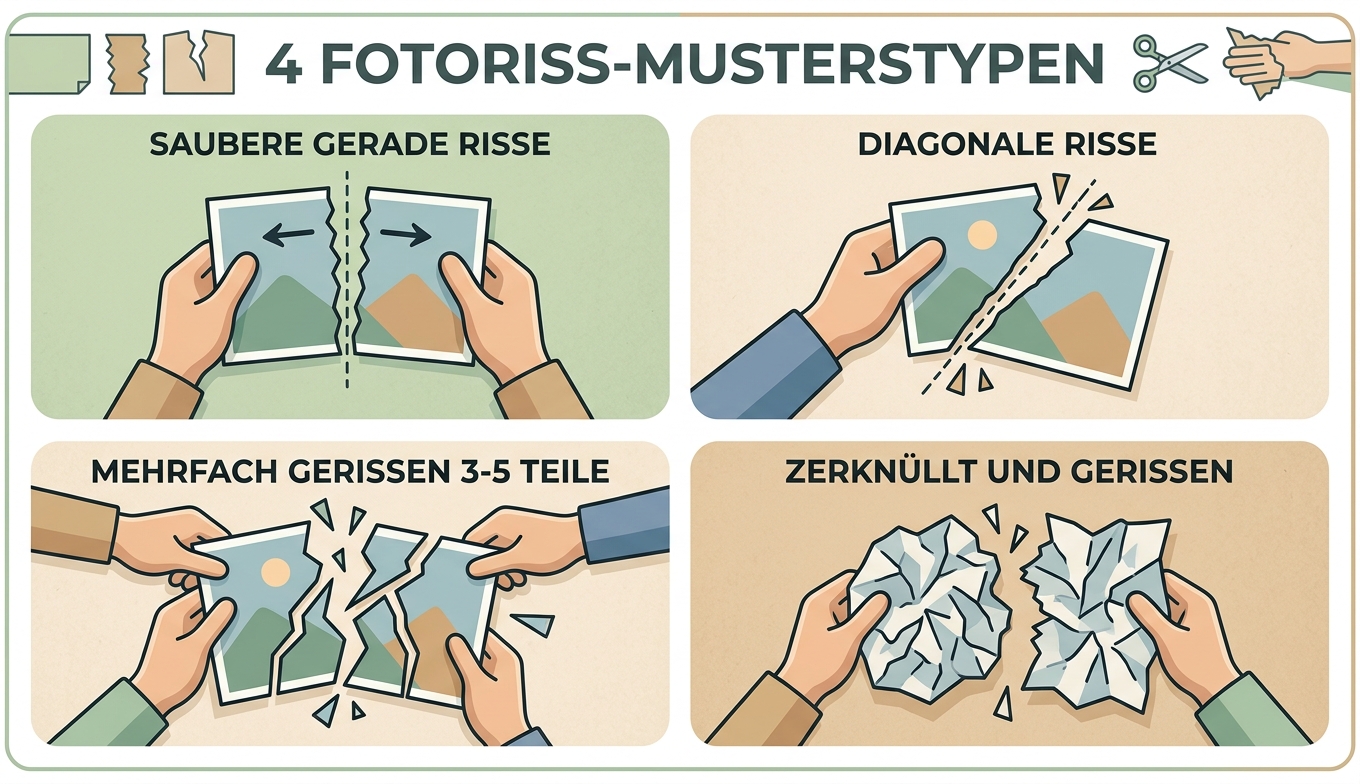 Vier Riss-Muster gerade diagonal mehrfach zerknüllt Konzept-Illustration