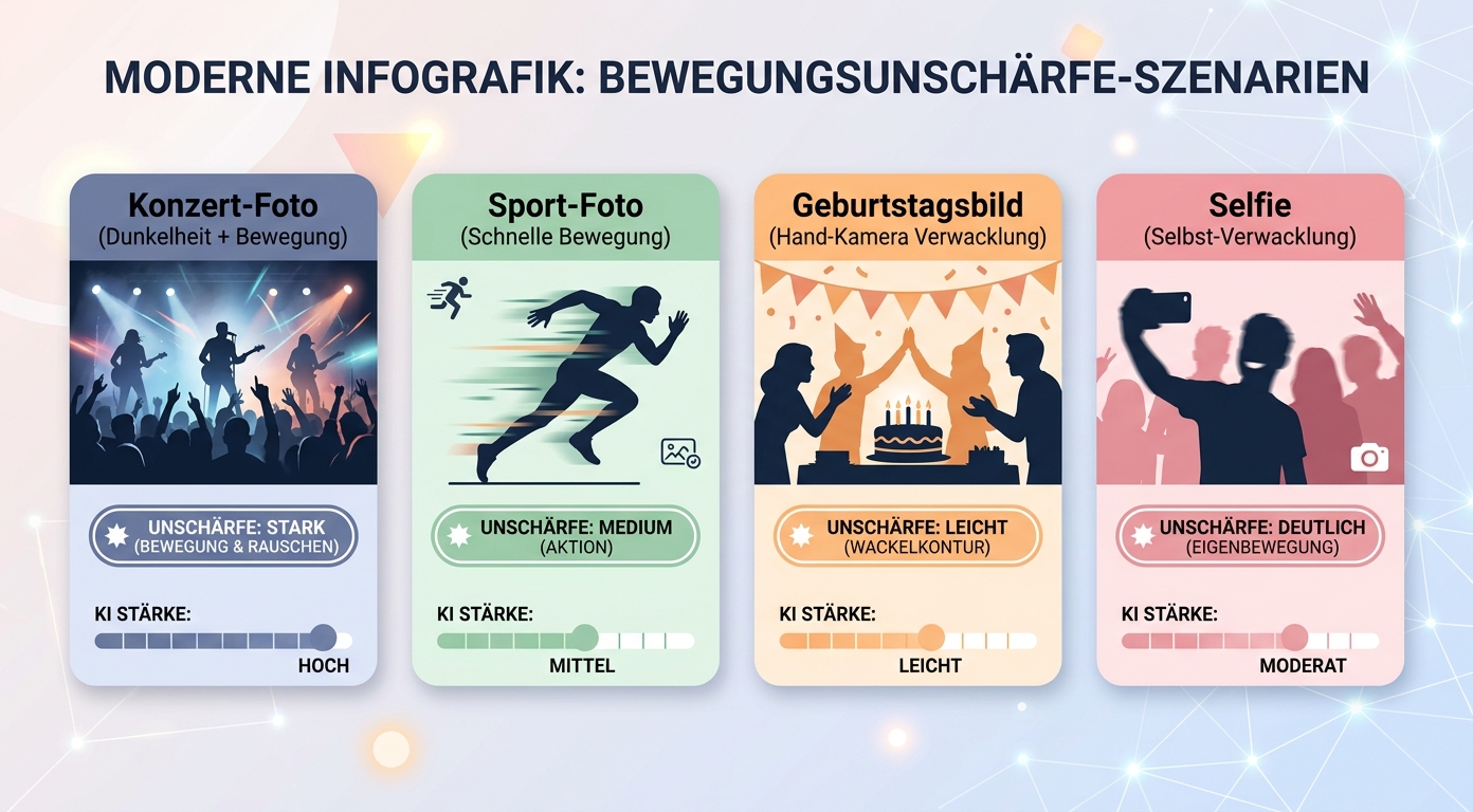 Vier Szenarien Konzert Sport Geburtstag Selfie Konzept-Illustration
