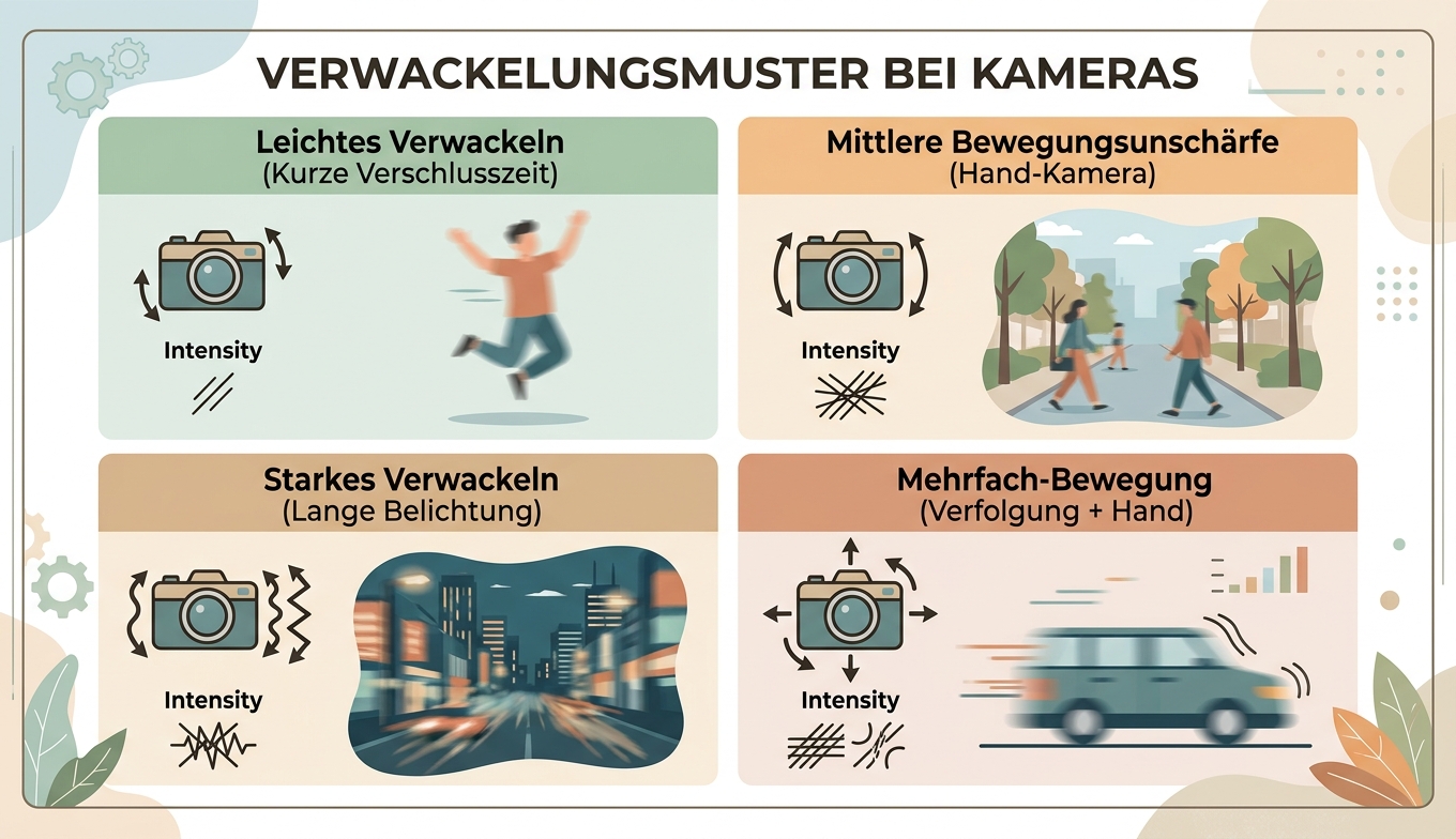 Vier Verwacklungs-Typen leicht mittel stark mehrfach Konzept-Illustration