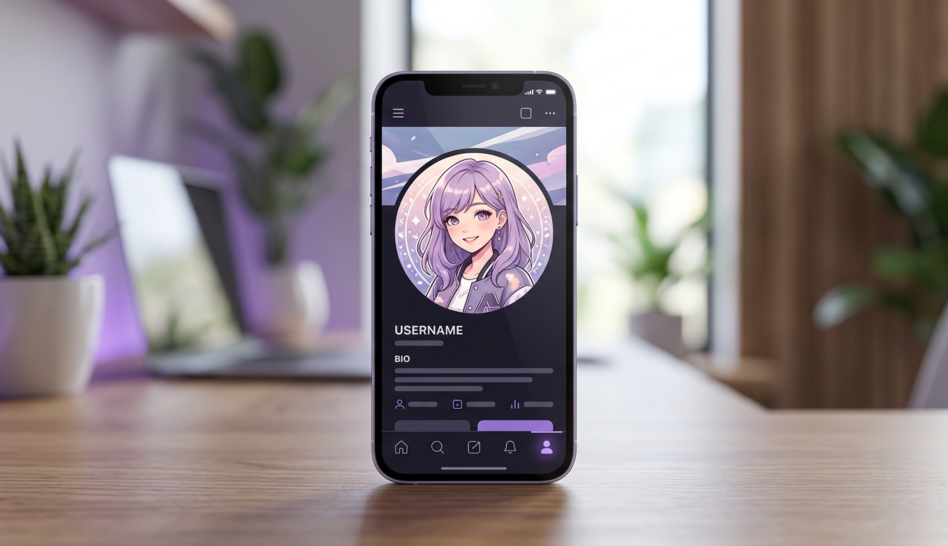 Anime-Porträt als runder Social-Media-Avatar (Konzept)