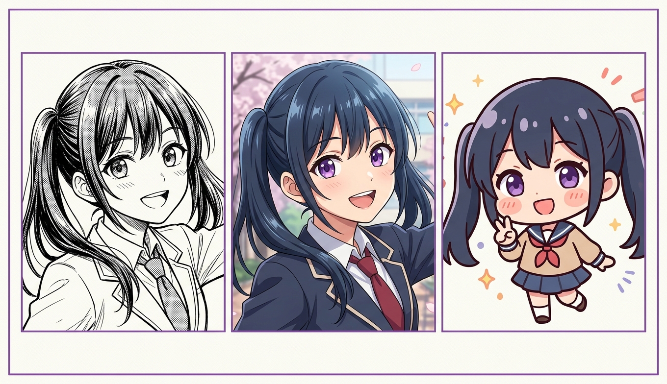 Foto im Manga-, Anime- und Chibi-Stil (Konzept)