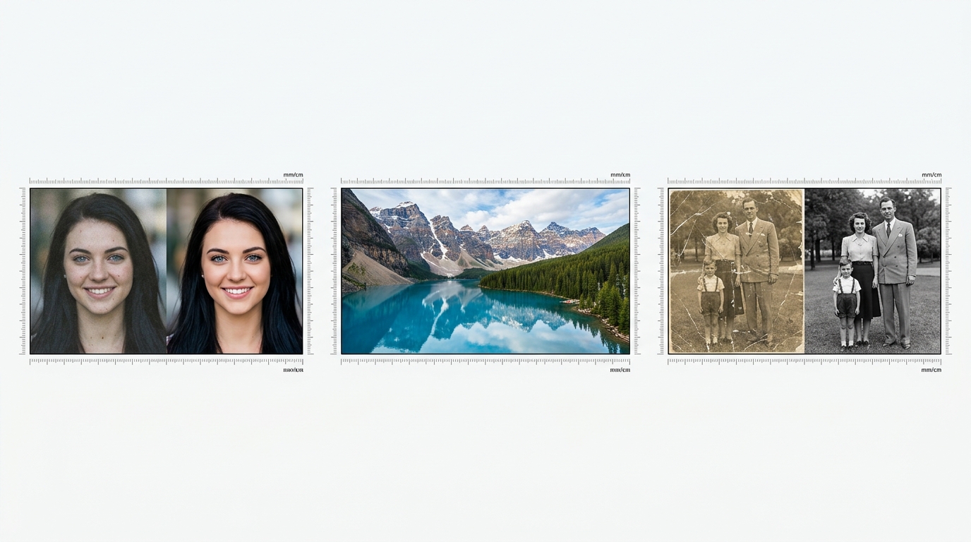 Drei Test-Workflows Portrait Landschaft Old-Photo-Restoration (Visualisierung der Test-Materialien Juni 2026)