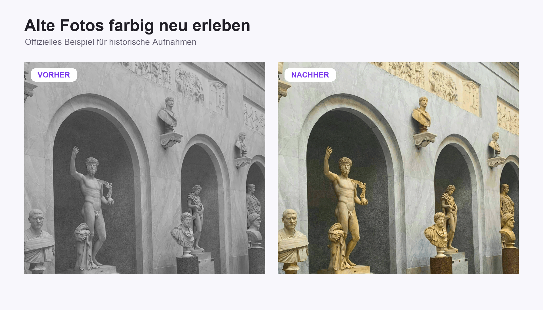 Historisches Schwarz-Weiß-Foto kolorieren: offizielles VanceAI-Szenario vor und nach der Farbgebung