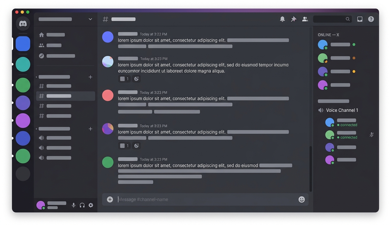 Discord-Chat-Interface mit Voice-Channel und Avatar-Anzeige in verschiedenen Größen (Visualisierung der typischen Discord-UI-Avatar-Platzierung)