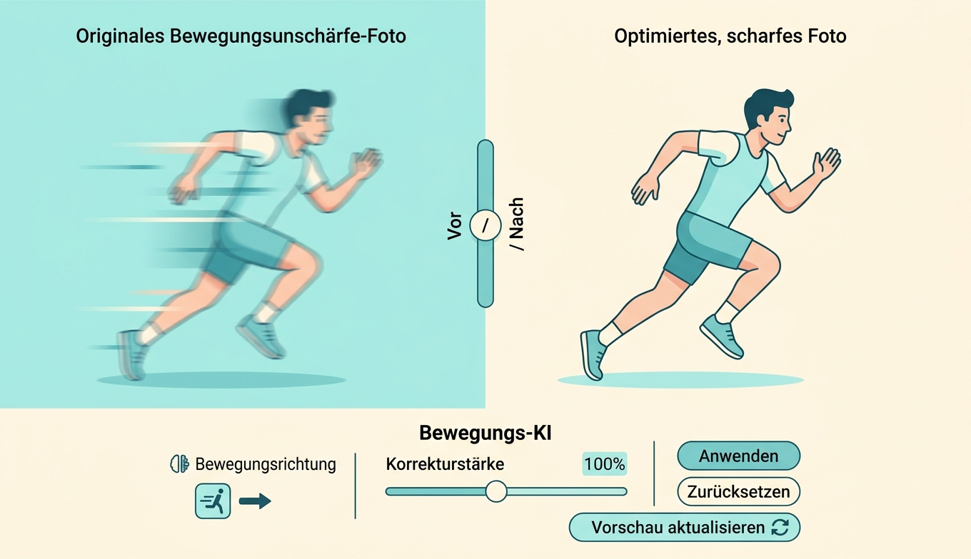 Sport-Foto Bewegungs-Unschärfe KI vor nach Hero