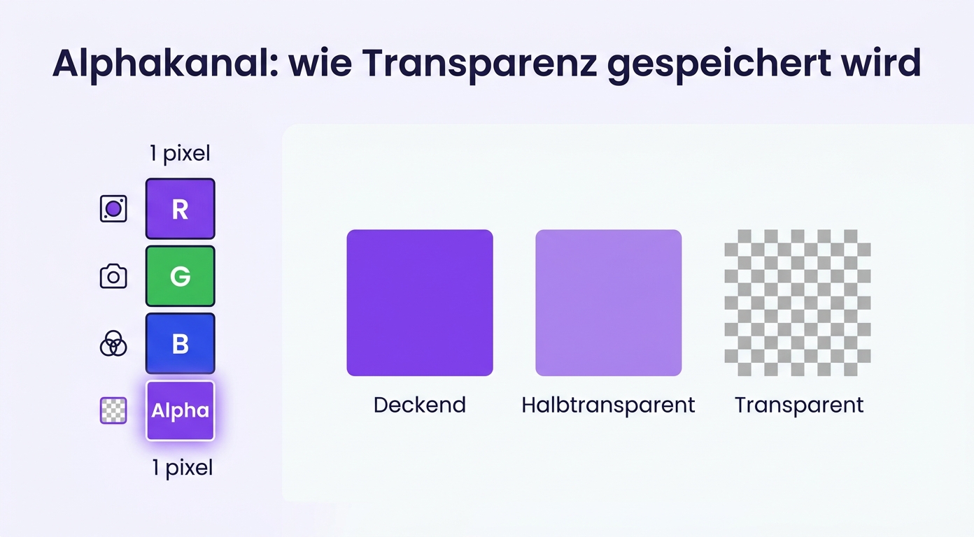 Konzept: Der Alphakanal speichert für jedes Pixel die Transparenz (Schema)