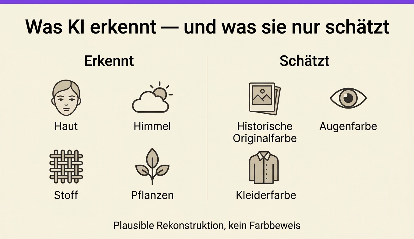 Konzept: Was eine Kolorierungs-KI erkennt und welche historischen Farben sie nur schätzt