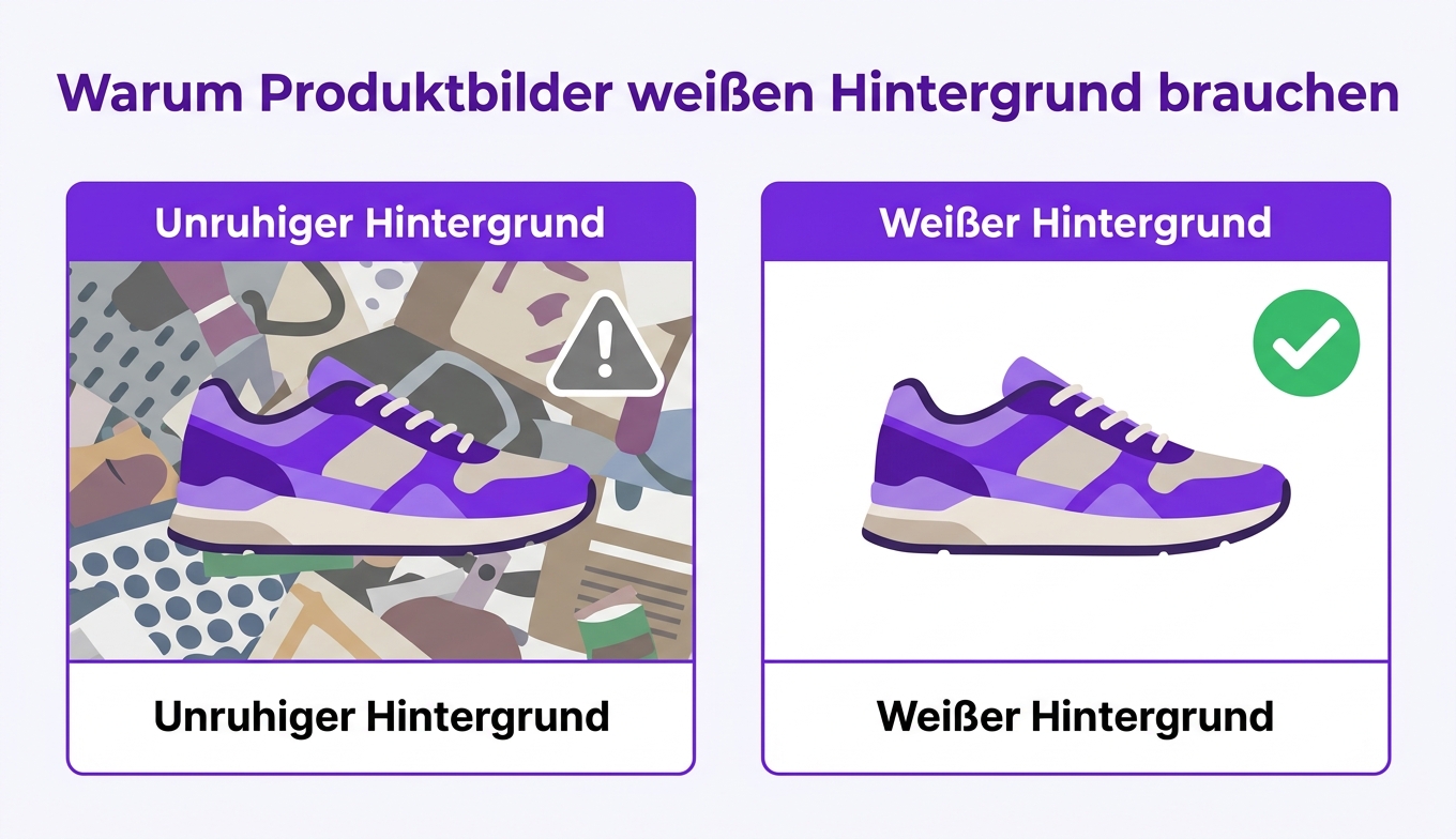 Konzept: dasselbe Produkt mit unruhigem Originalhintergrund gegenüber einem sauberen weißen Shop-Hintergrund