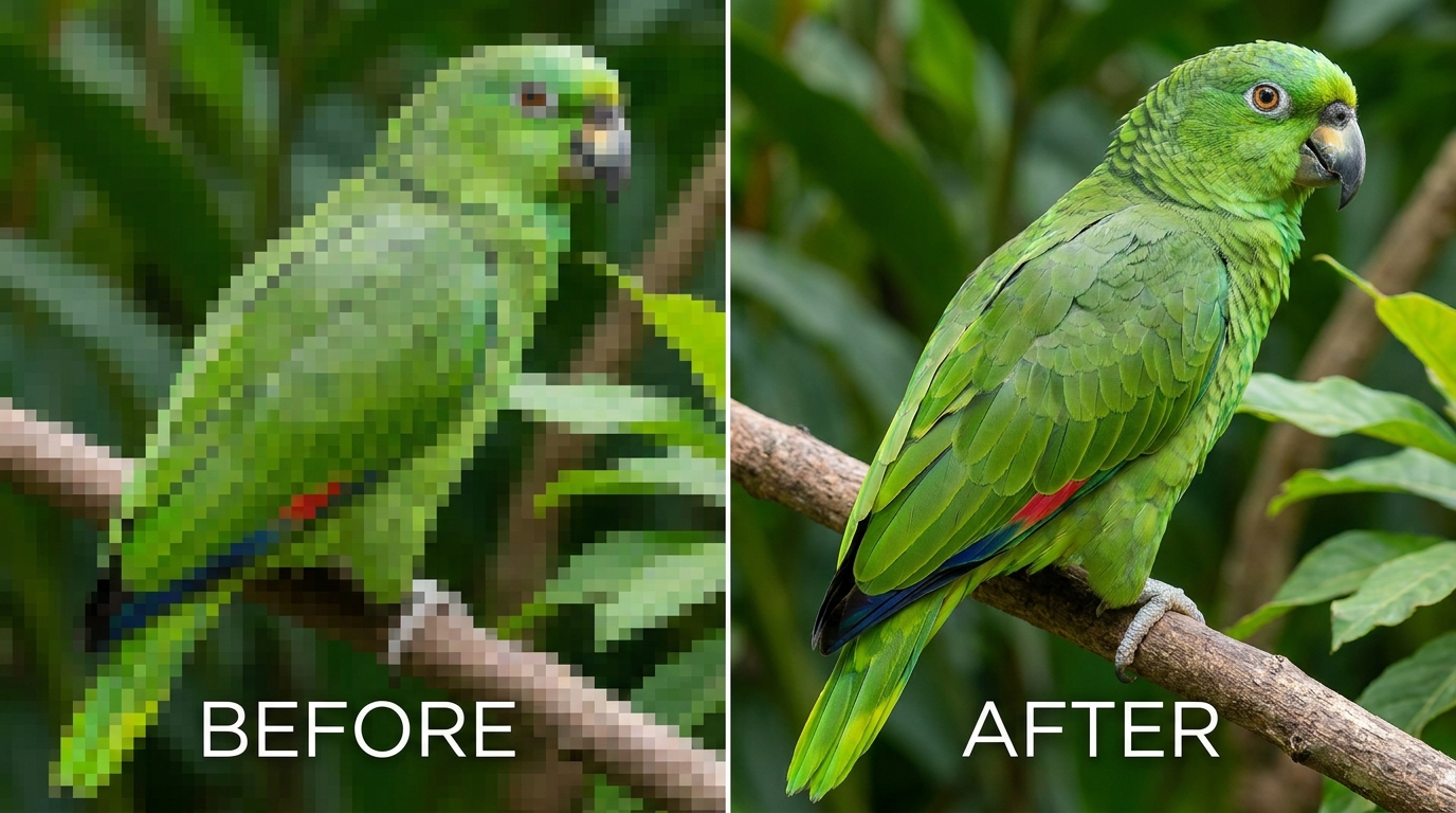 Resize an image up without quality loss using VanceAI - before and after