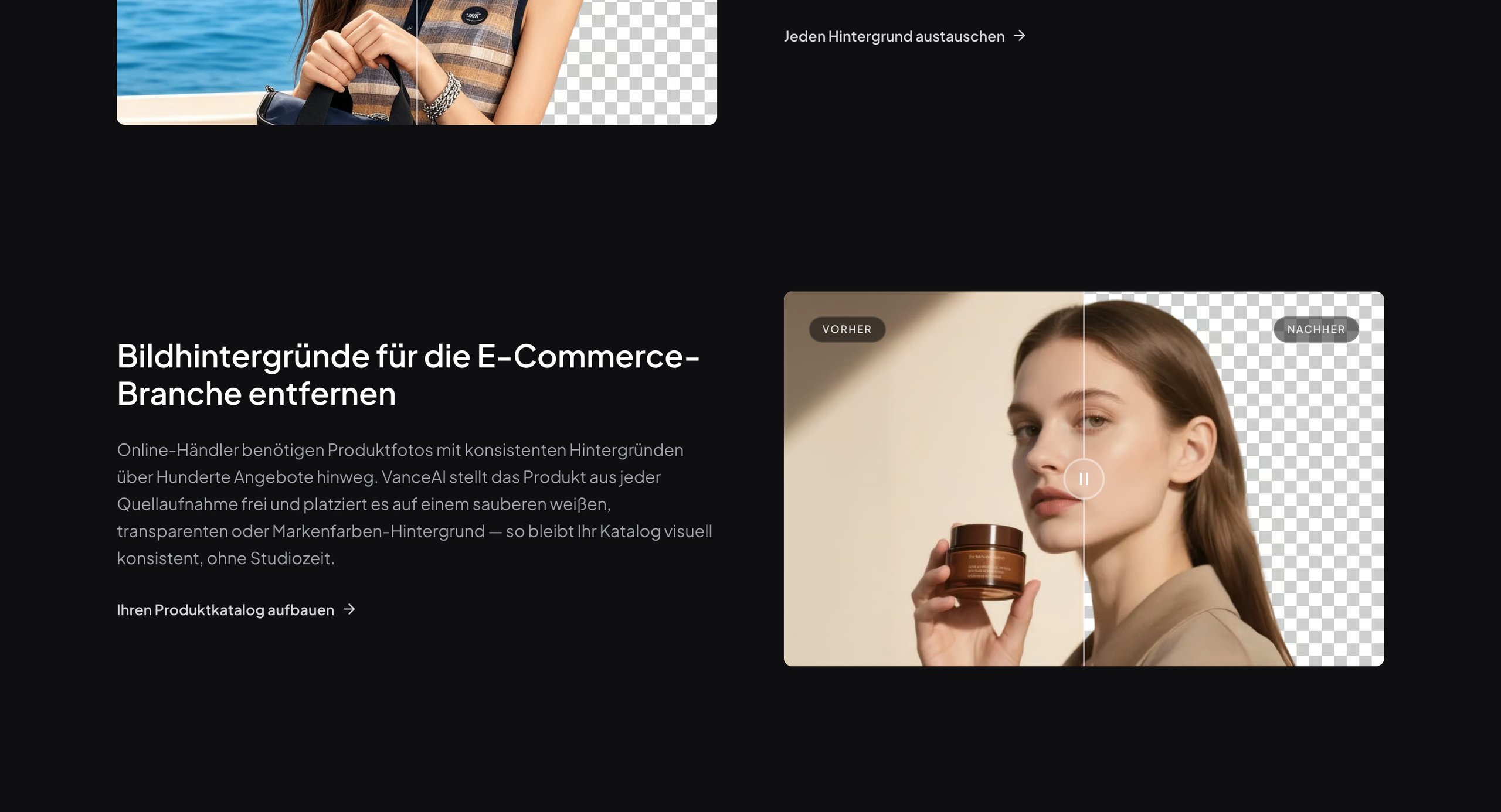 Vorher-Nachher eines Produktfotos für den E-Commerce: Hintergrund freigestellt für einen konsistenten Katalog