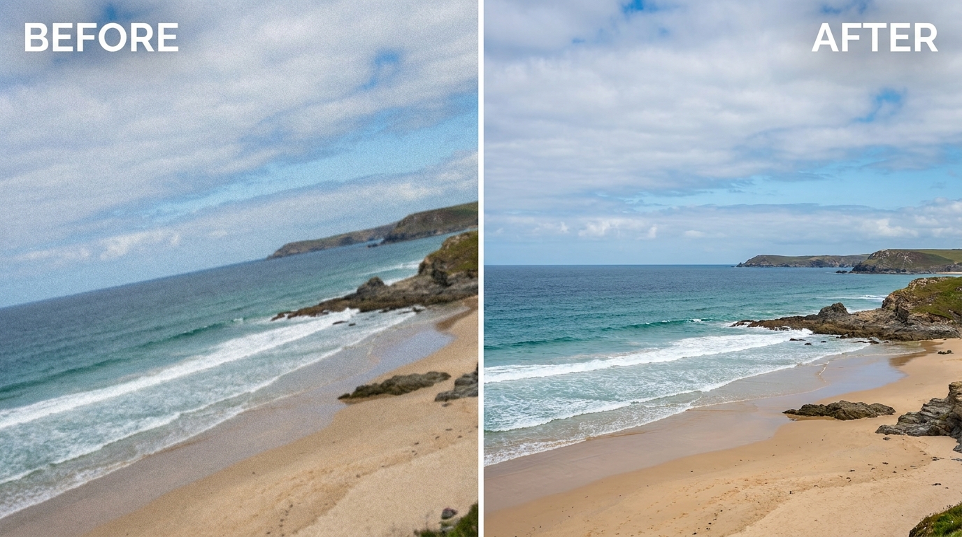 Straighten a crooked photo - before and after