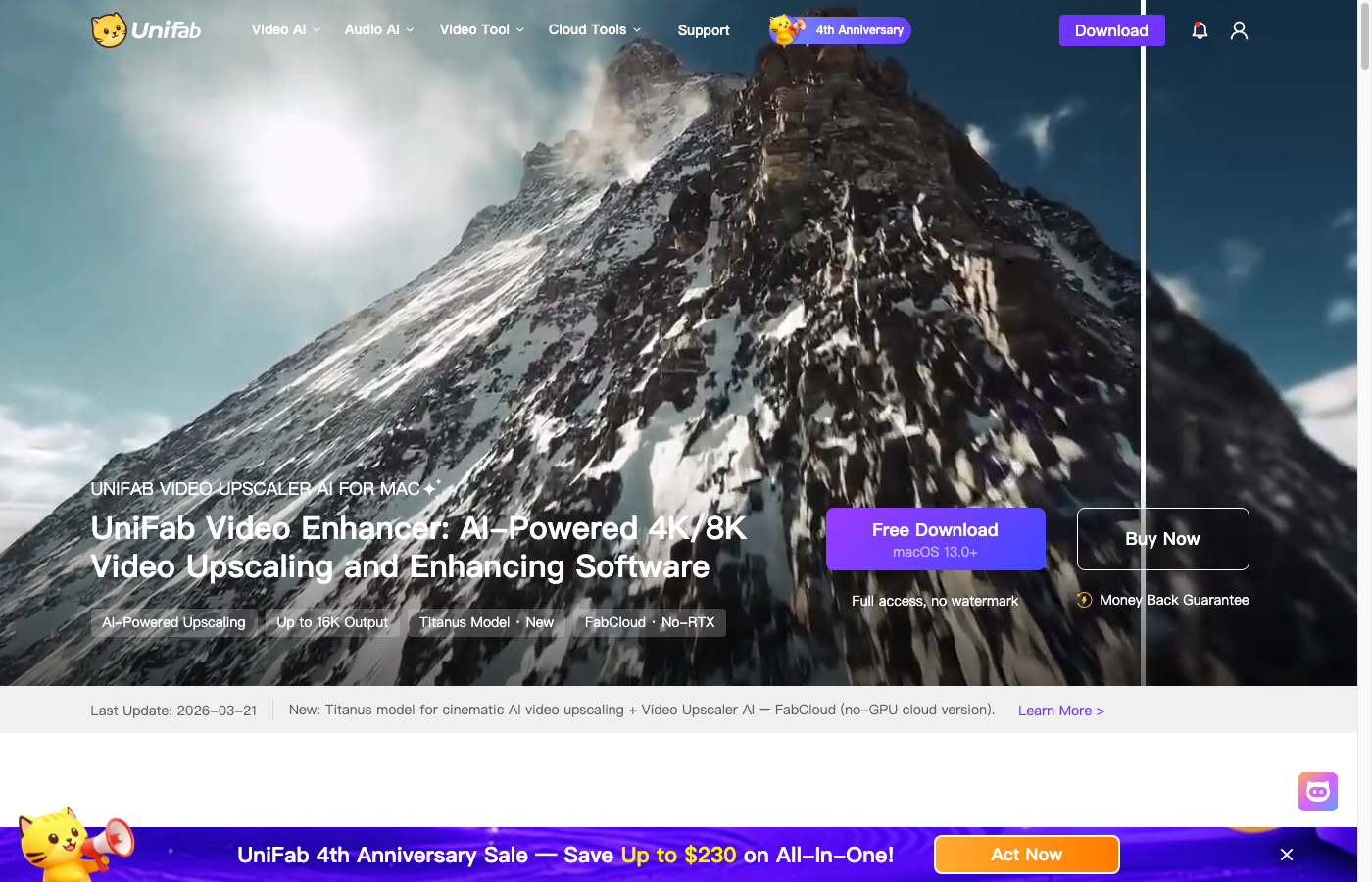 UniFab Video Upscaler AI — AI-Powered 4K 8K Video Upscaling and Enhancing Software hero
