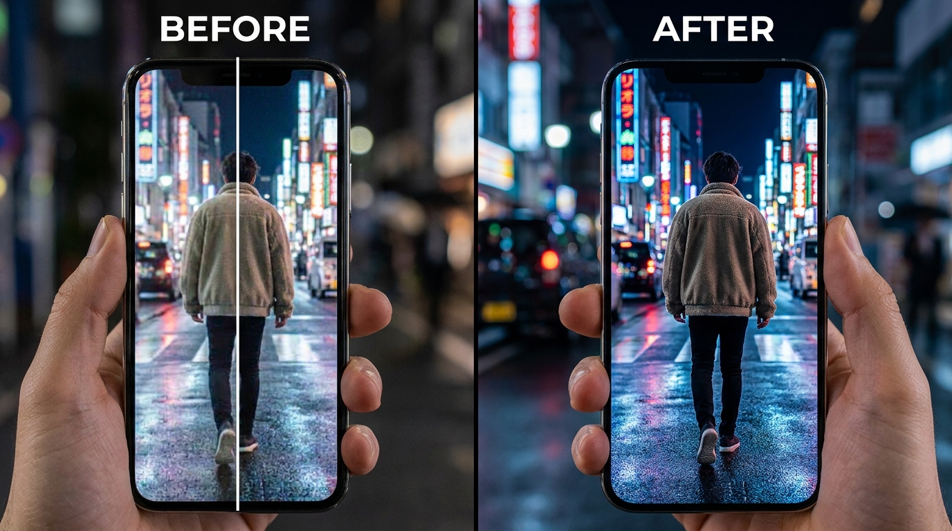 Upscale a low-res phone photo to 4K - before and after