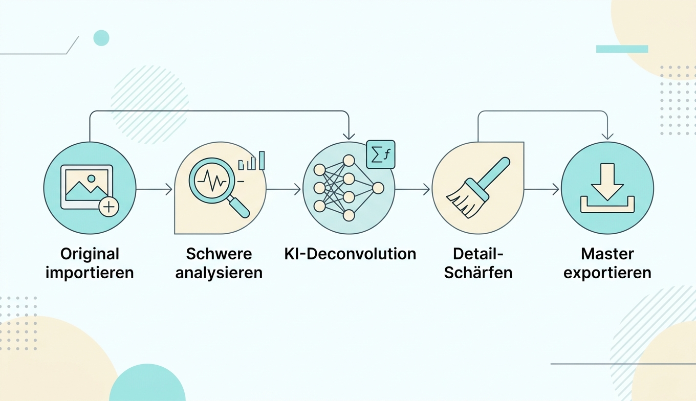 Verwacklungs-Korrektur 5 Stufen Workflow Konzept-Illustration