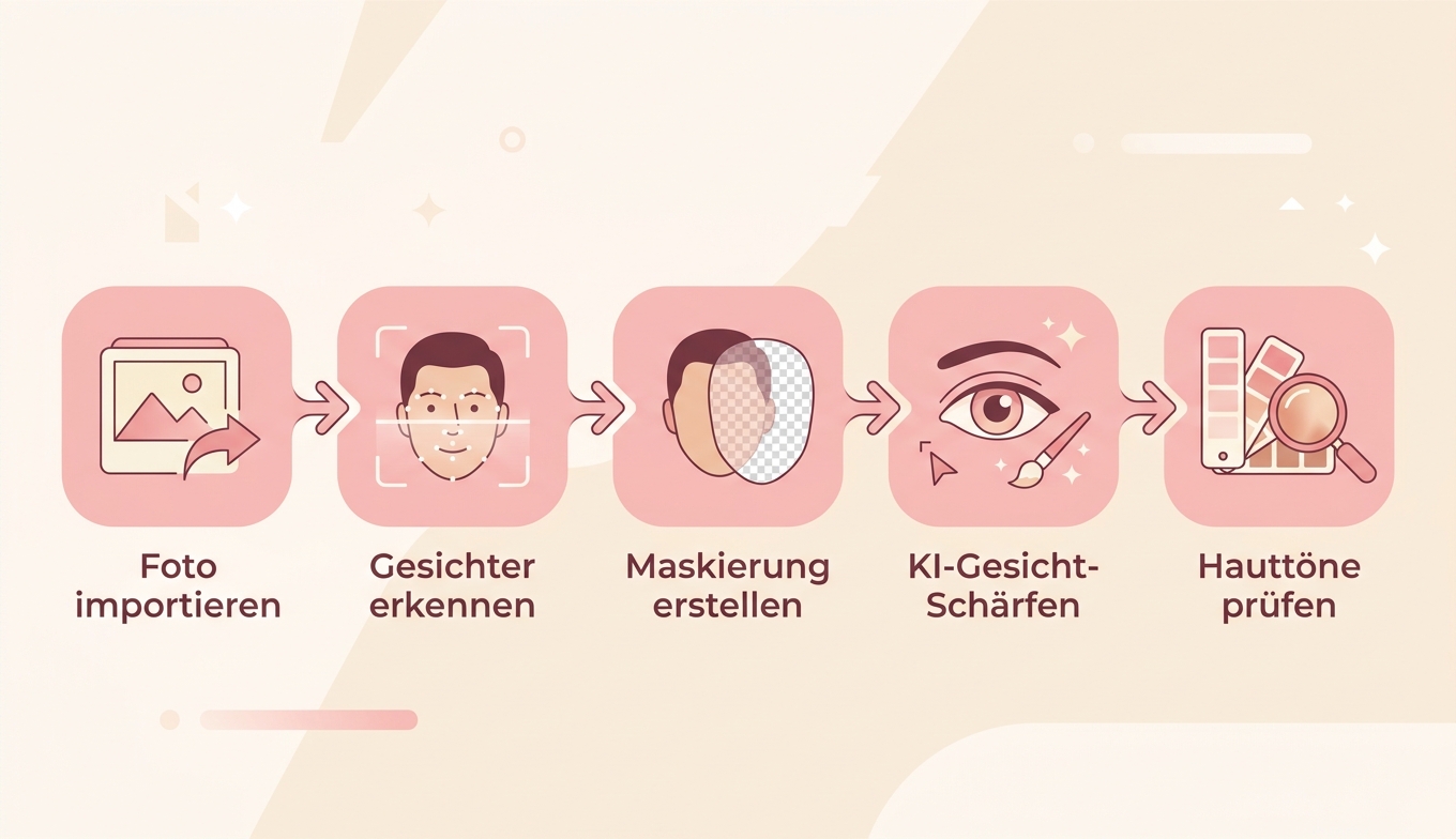 Gesicht-Schärfung 5 Stufen Workflow Konzept-Illustration