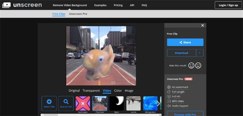 Unscreen editing page remove background from gif online