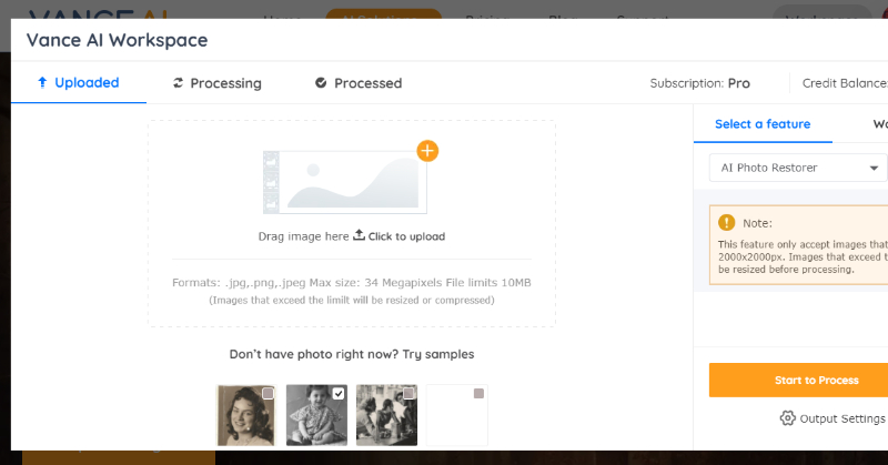 VanceAI Photo Restorer Upload