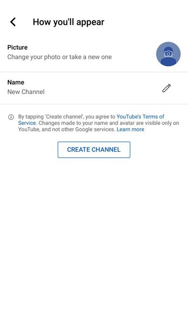create youtube channel