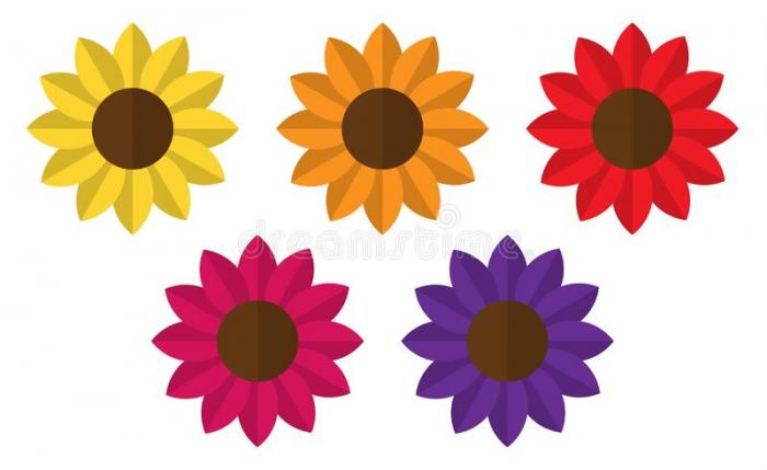 Five Bright Colourful Flowers, Sunflowers, Isolated, Vector Illustration Stock Vector - Illustration of border, flower: 200429972