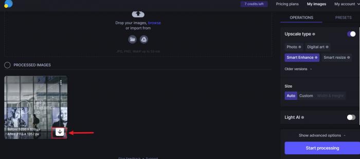 download your peocessed image in the interface