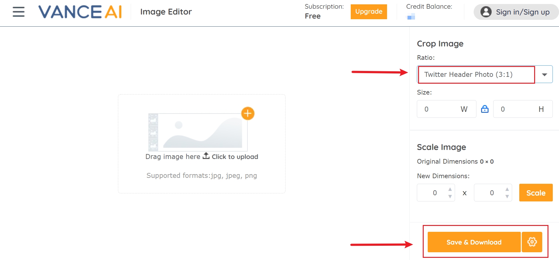 the workspace of VanceAI Photo Editor-step 2.
