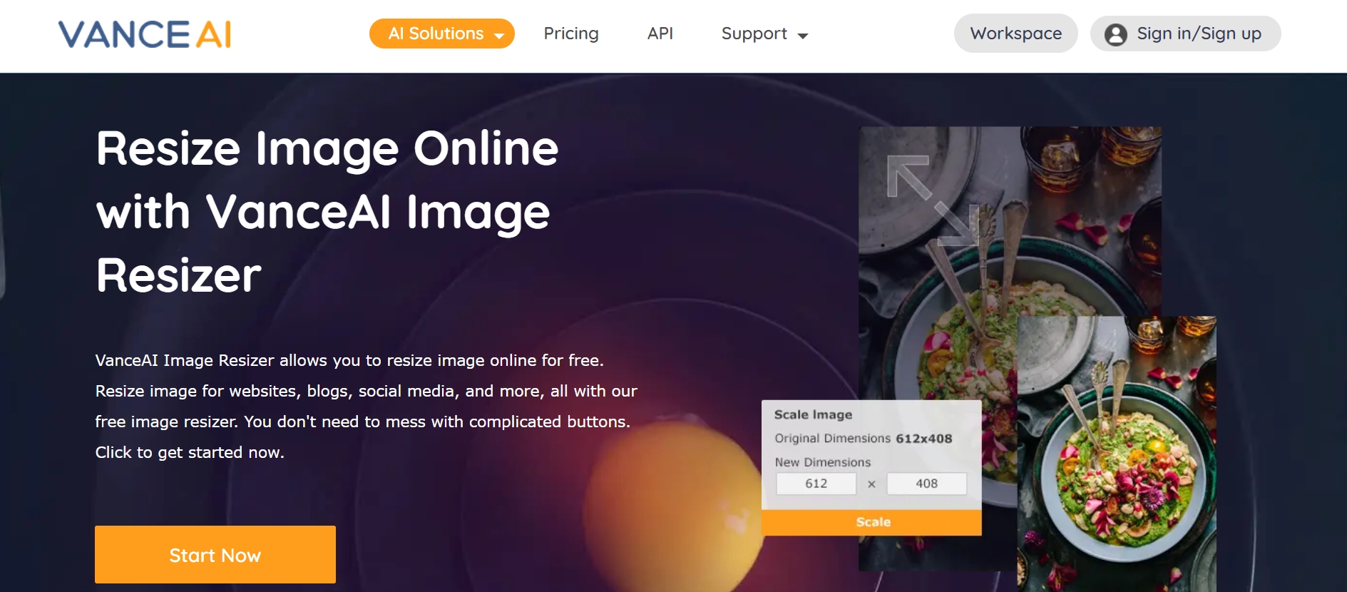 the homepage of VanceAI Imaze Resizer-step 1