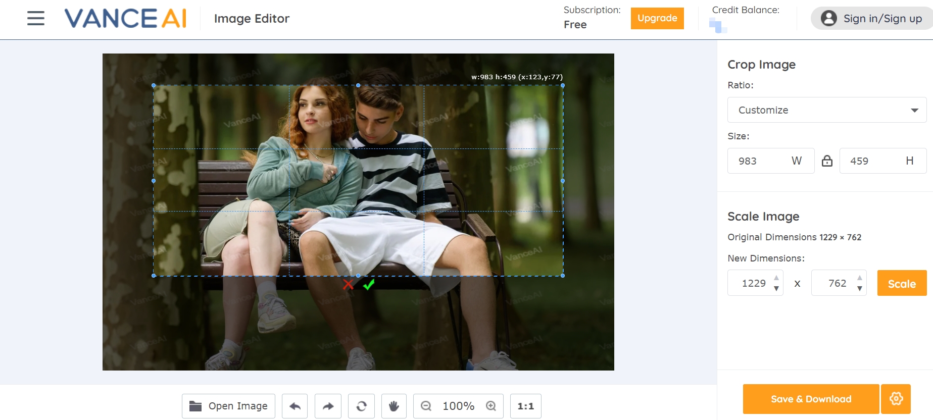 the workspace of VanceAI Image Resizer-step 2