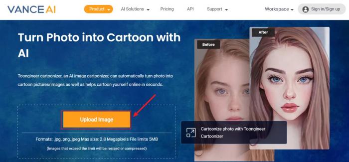 the interface of Toongineer Cartoonizer