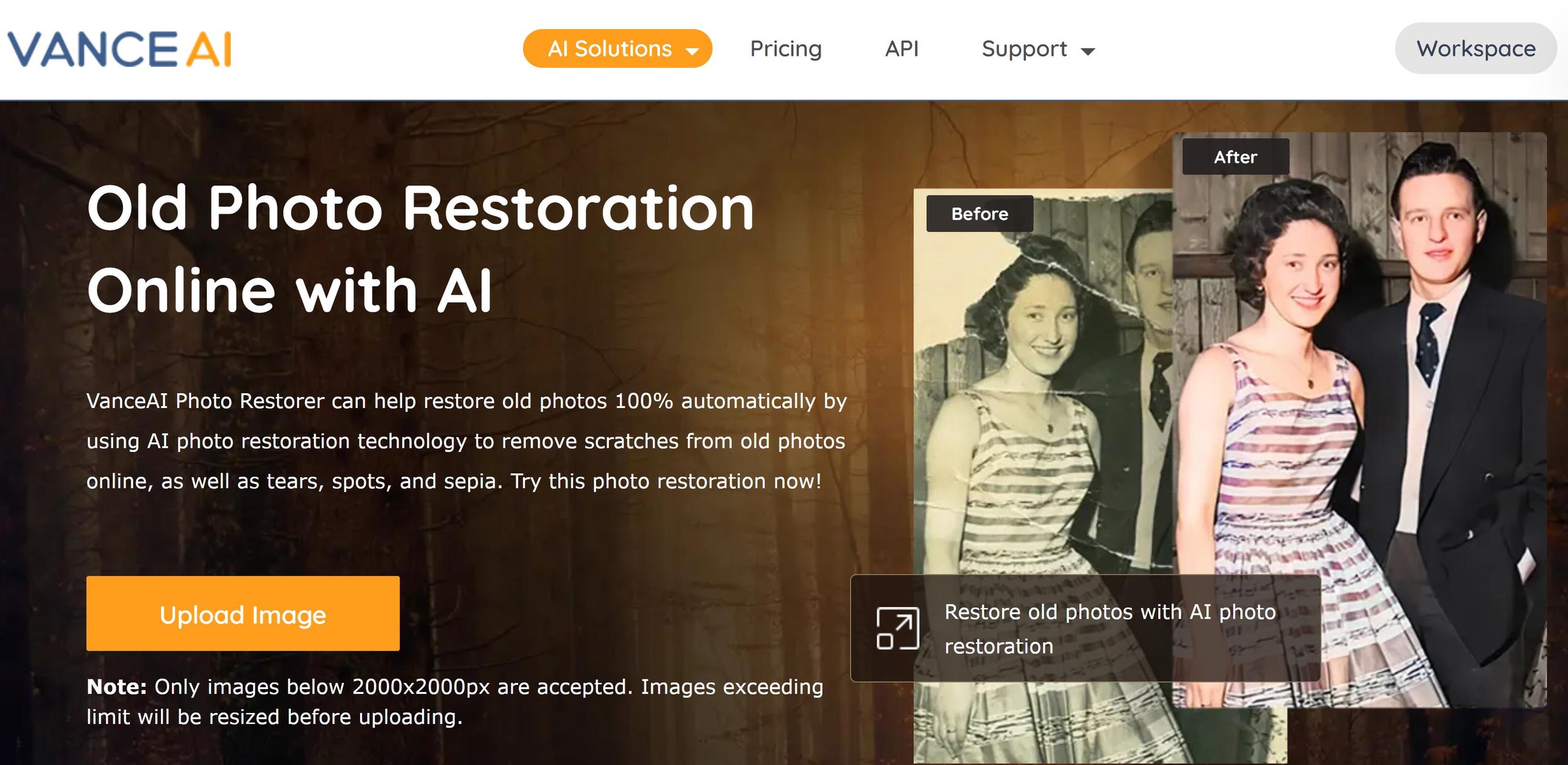 the homepage of VanceAI Photo Restorer