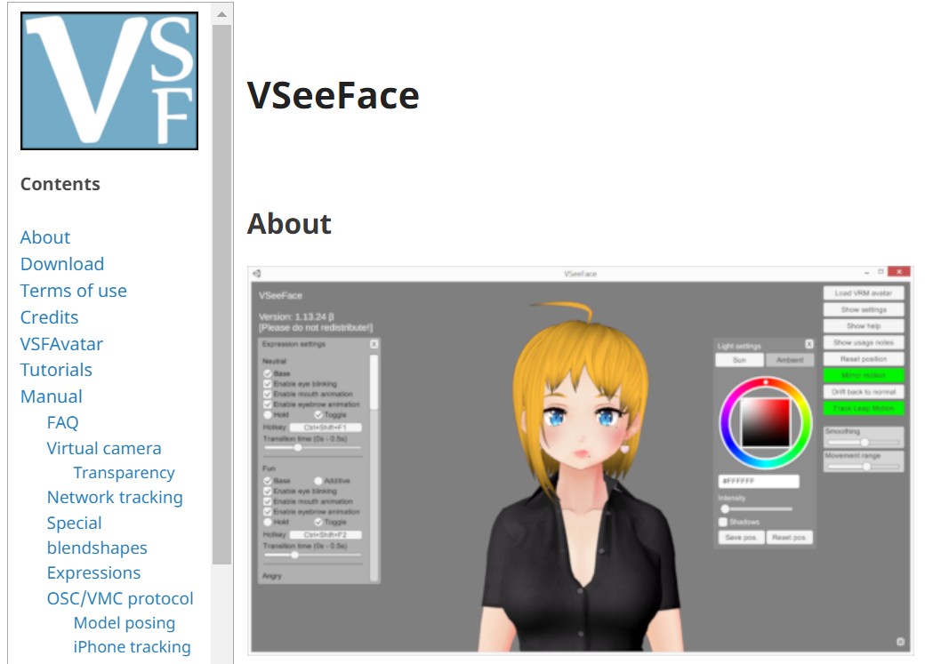 vtuber maker tool VSeeFace.