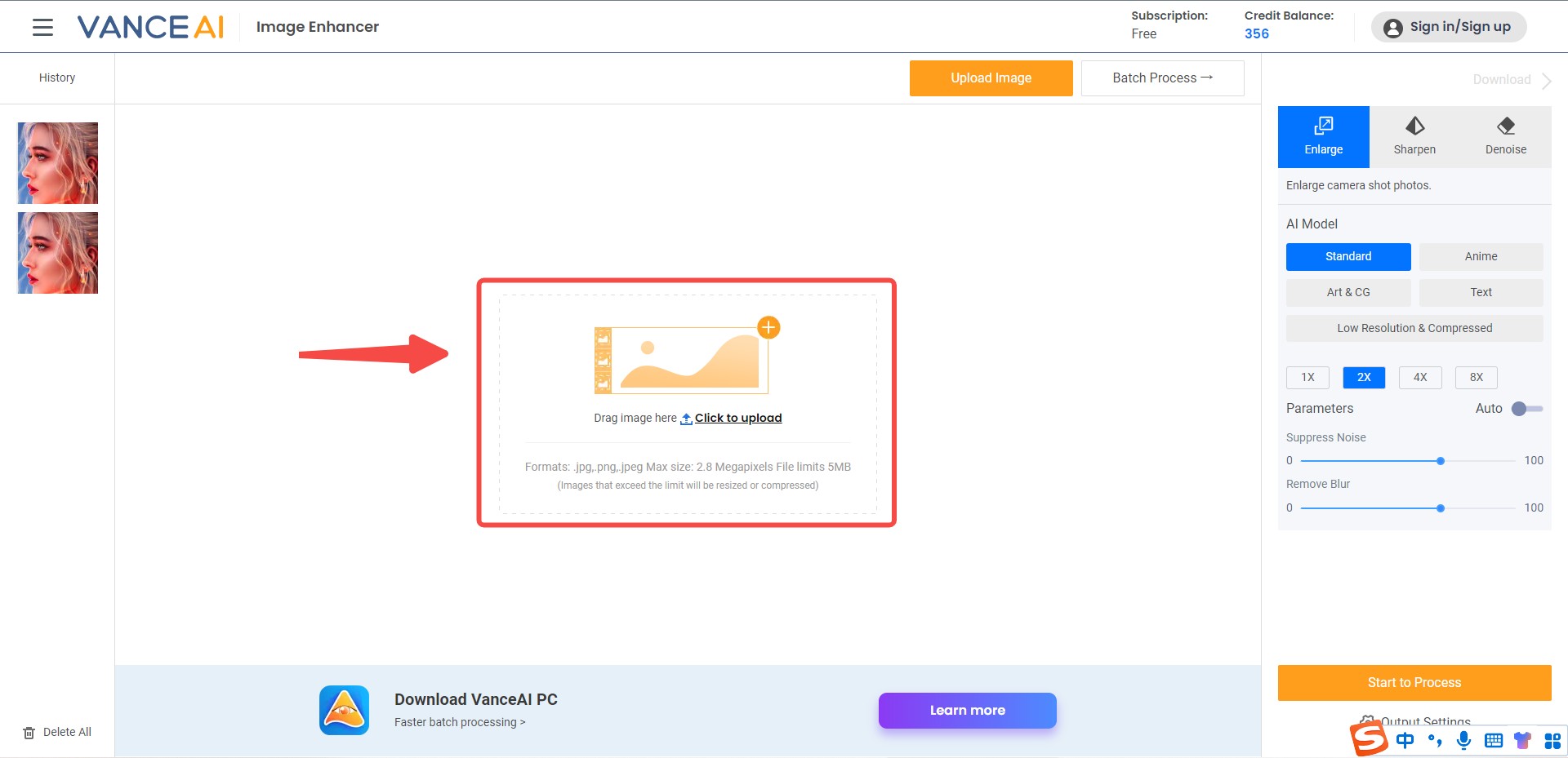 VanceAI Image Upscaler_step 1