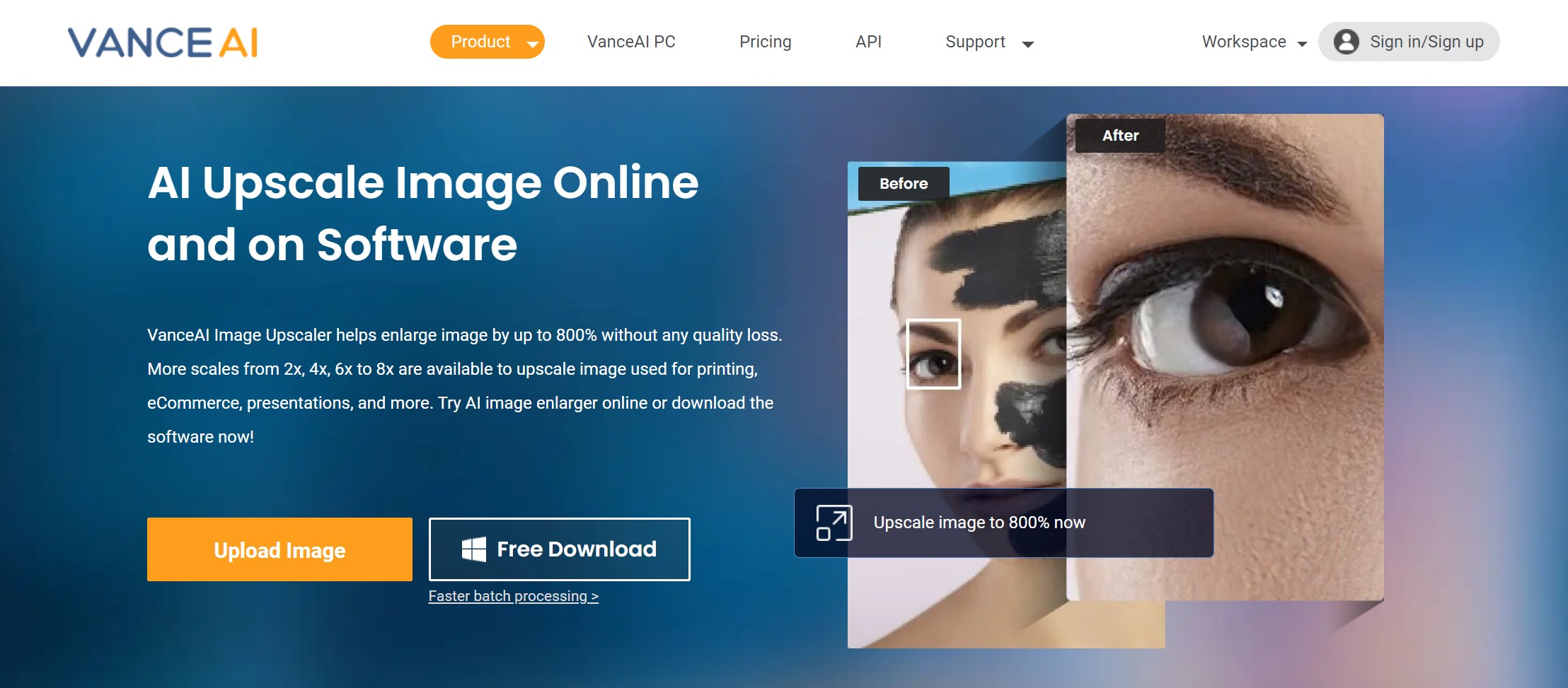 VanceAI Image Upscaler page